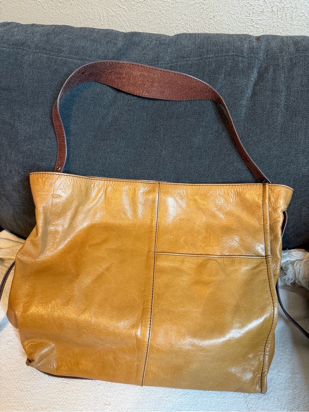 HOBO Caramel Leather Shoulder Bag with Contrast Strap - Picture 3 of 7